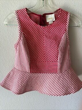 Maeve Anthropologie  Red Striped Cantua Peplum Tank Top Size 00